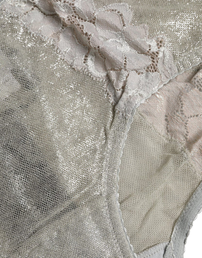 Dolce & Gabbana grijze katoenen onderbroek met bloemendecor en kant en hoge taille.