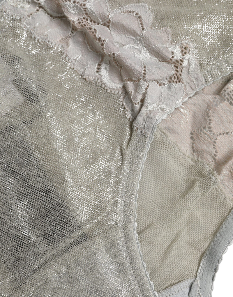 Dolce & Gabbana Gray Cotton Floral Lace High Waist Panty