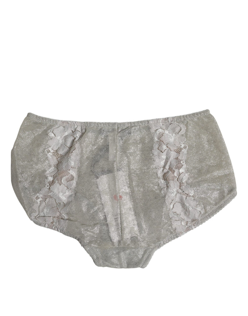 Dolce & Gabbana Gray Cotton Floral Lace High Waist Panty