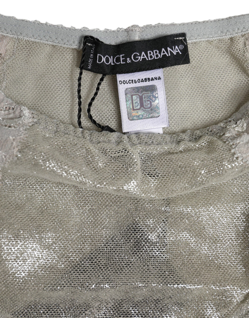 Dolce & Gabbana Gray Cotton Floral Lace High Waist Panty