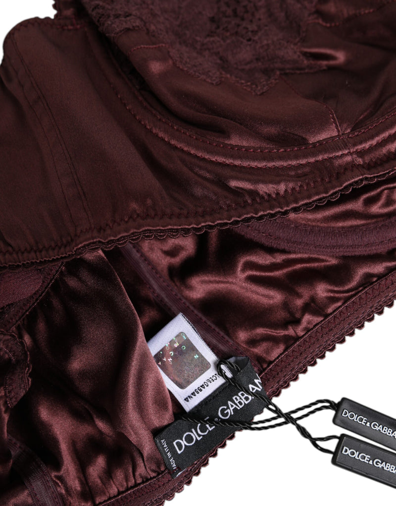 Dolce & Gabbana Burgundy Silk Underwired Balconette Bra
