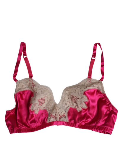 Dolce & Gabbana Magenta Floral Lace Silk Non Wire Bra Underwear