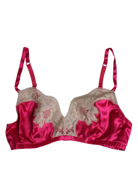 Soutien-gorge en soie à dentelle florale magenta Dolce & Gabbana, sans armatures.