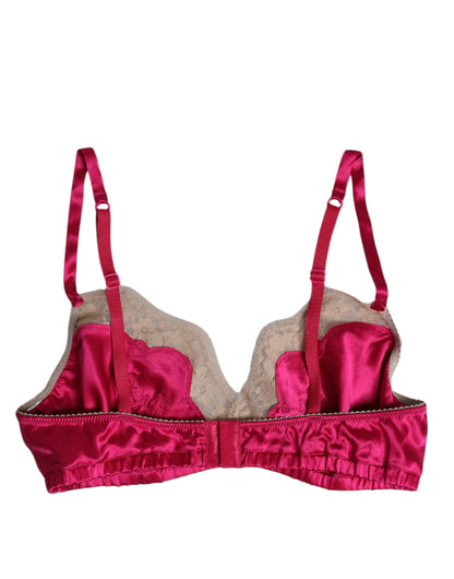 Dolce & Gabbana Magenta Floral Lace Silk Non Wire Bra Underwear