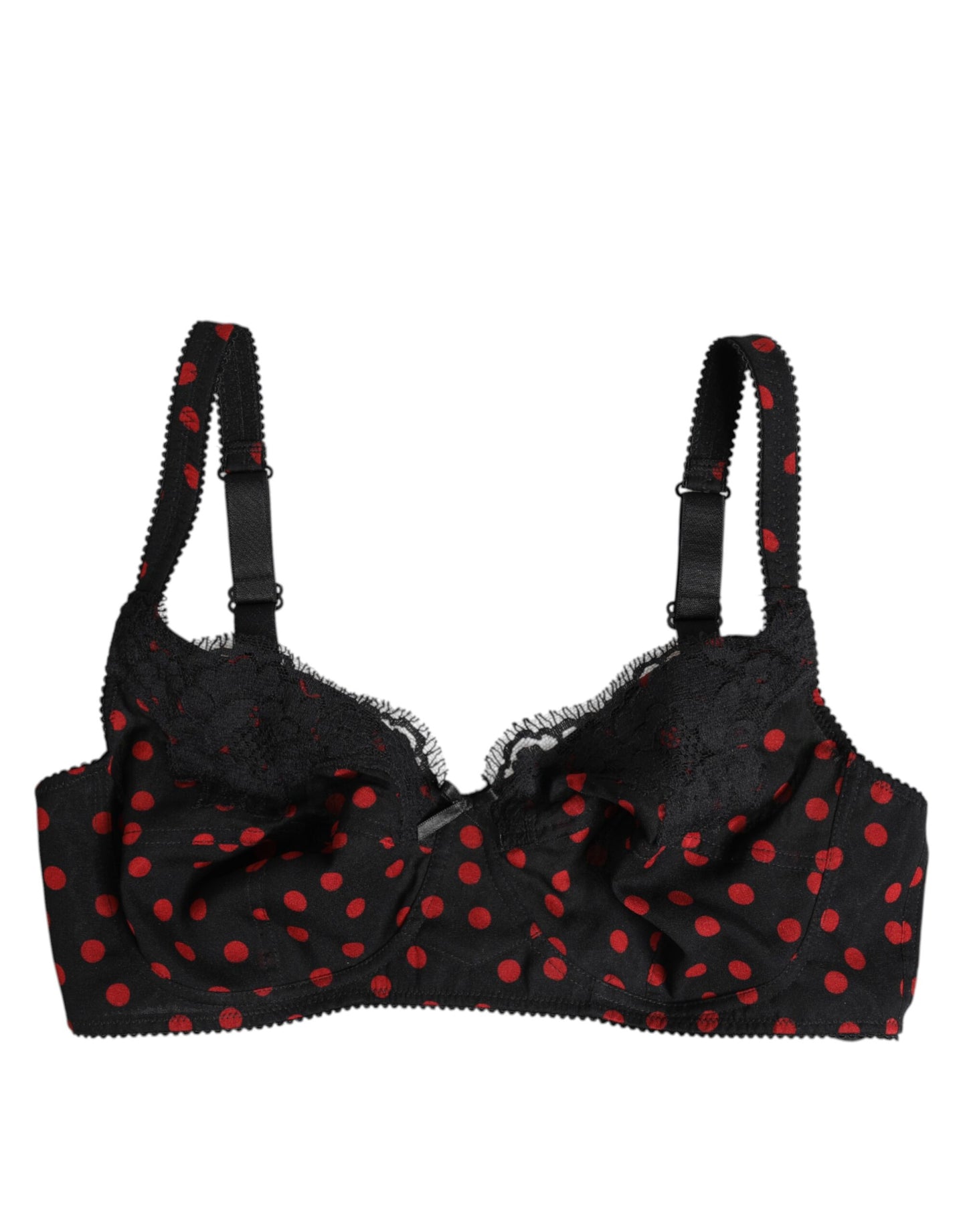 Dolce & Gabbana Zwarte Balconette BH met Rode Polkadotpatroon en Beugel