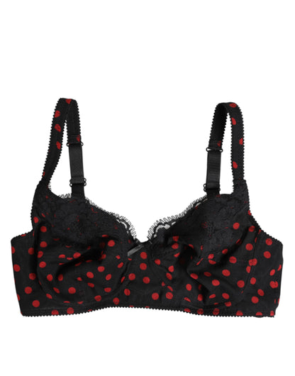 Dolce & Gabbana Zwarte Balconette BH met Rode Polkadotpatroon en Beugel