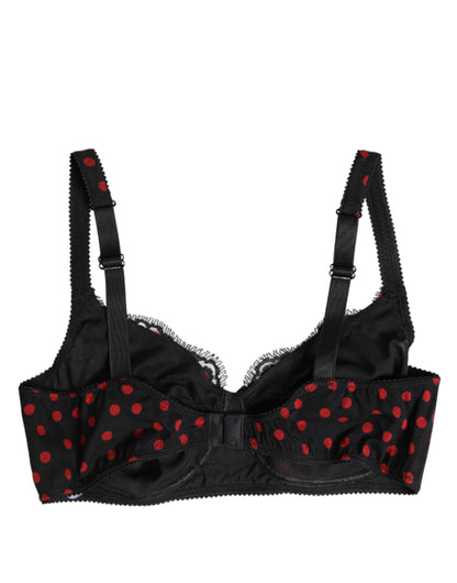 Dolce & Gabbana Zwarte Balconette BH met Rode Polkadotpatroon en Beugel