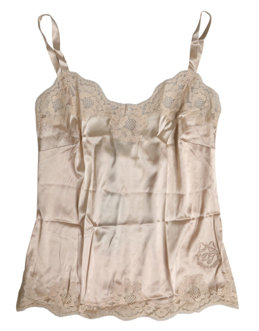 Haut de lingerie en satin de soie et dentelle beige Dolce & Gabbana