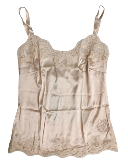 Haut de lingerie en satin de soie et dentelle beige Dolce & Gabbana