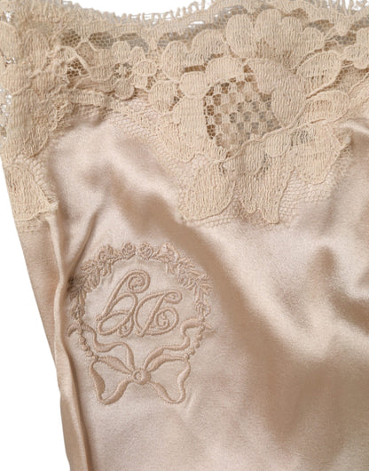 Haut de lingerie en satin de soie et dentelle beige Dolce & Gabbana