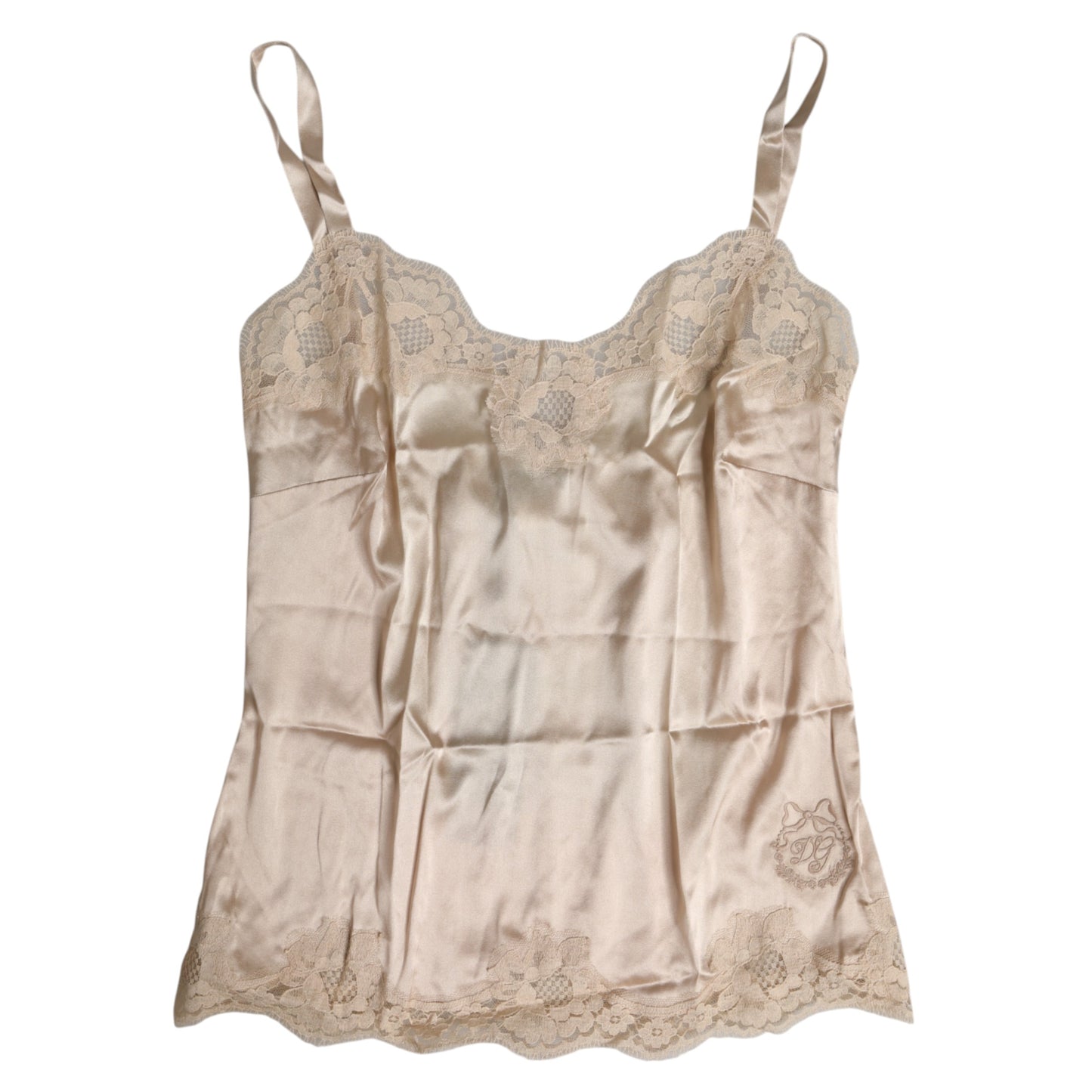 Haut de lingerie en satin de soie et dentelle beige Dolce & Gabbana