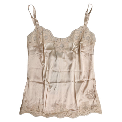 Haut de lingerie en satin de soie et dentelle beige Dolce & Gabbana