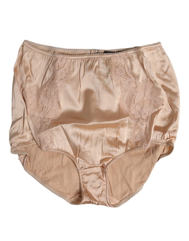 Dolce & Gabbana Beige Silk Lace High Waist Bikini Panty