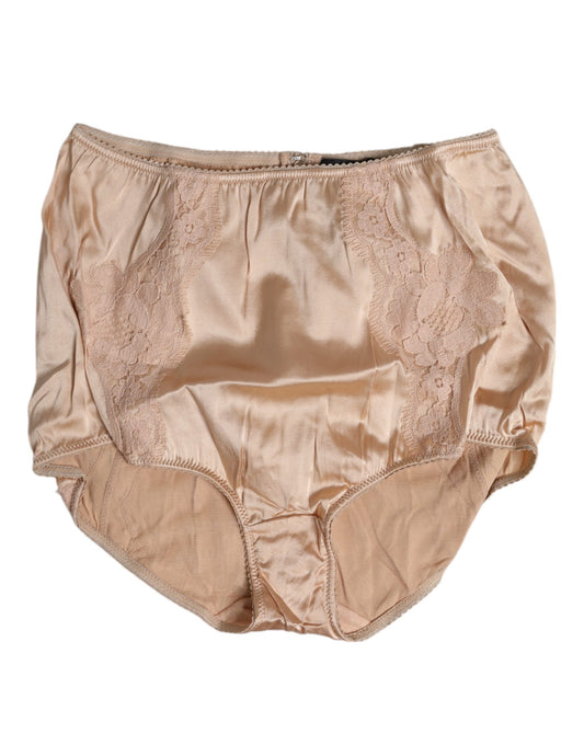 Culotte de bikini taille haute en dentelle de soie beige Dolce & Gabbana
