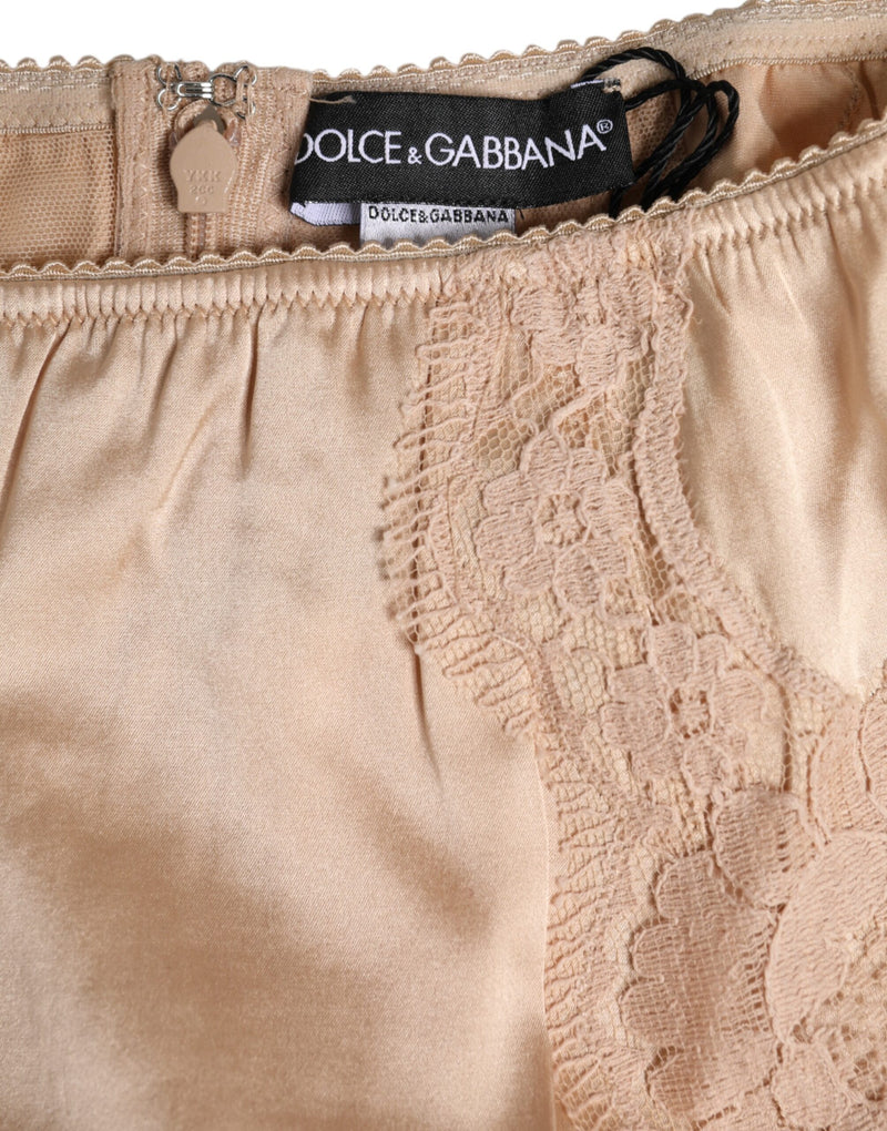 Dolce & Gabbana Beige Silk Lace High Waist Bikini Panty