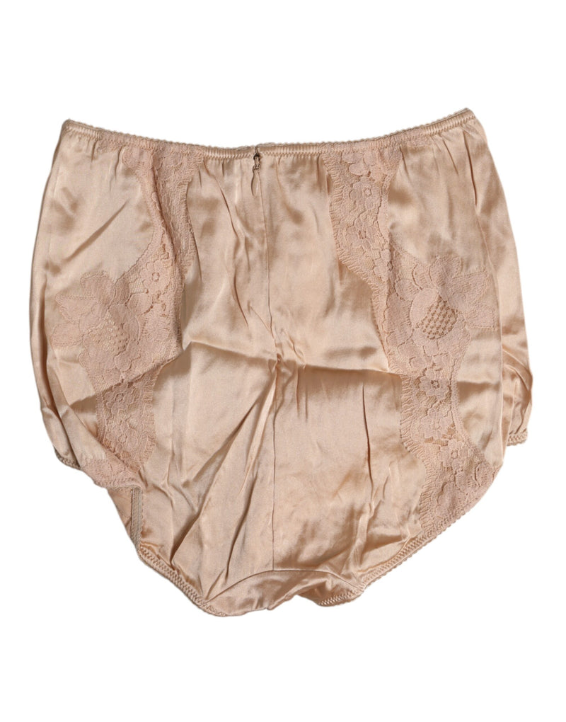 Dolce & Gabbana Beige Silk Lace High Waist Bikini Panty