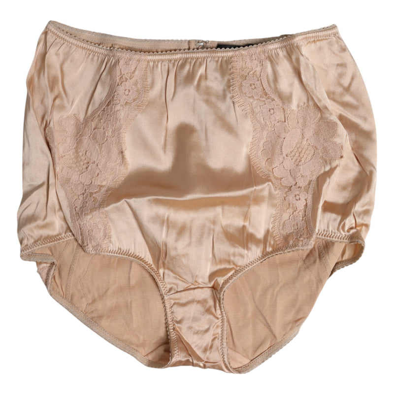 Dolce & Gabbana Beige Silk Lace High Waist Bikini Panty