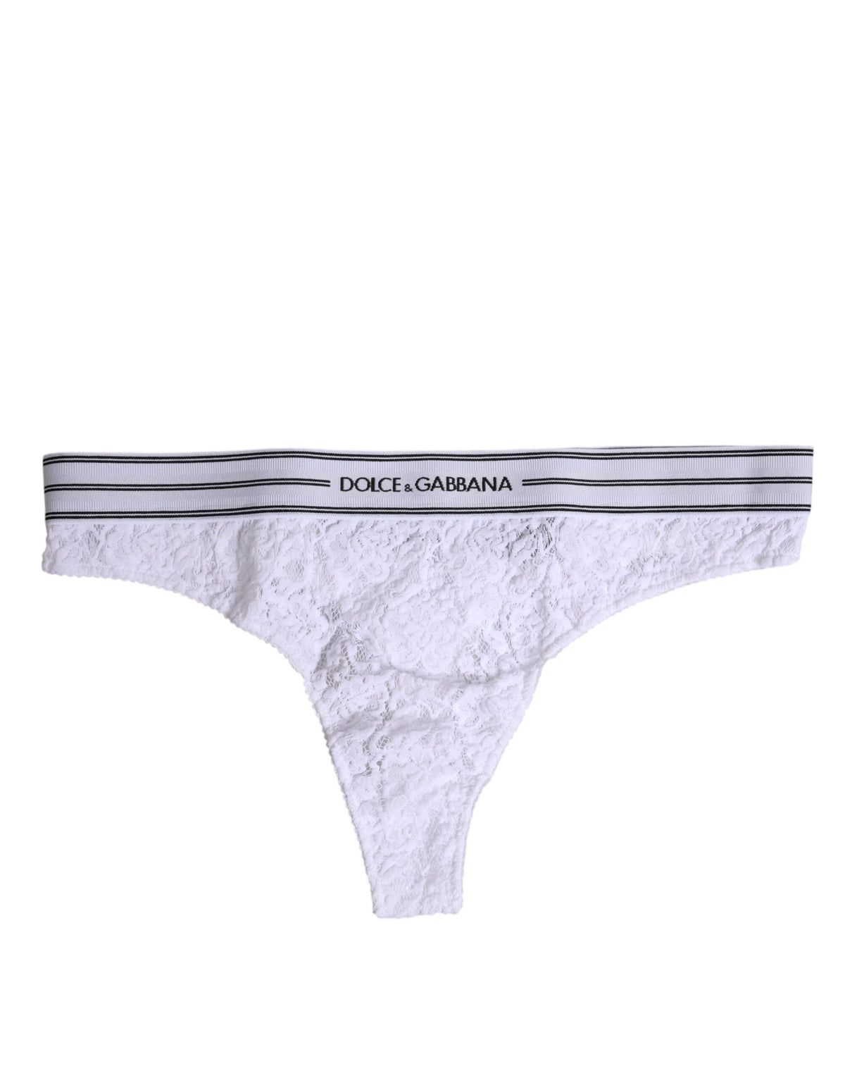Dolce & Gabbana White Nylon Floral Lace Bottom Thong Panty