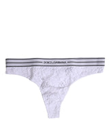 Dolce & Gabbana White Nylon Floral Lace Bottom Thong Panty