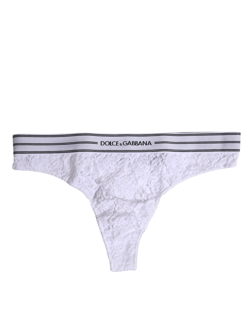 Dolce & Gabbana White Nylon Floral Lace Bottom Thong Panty