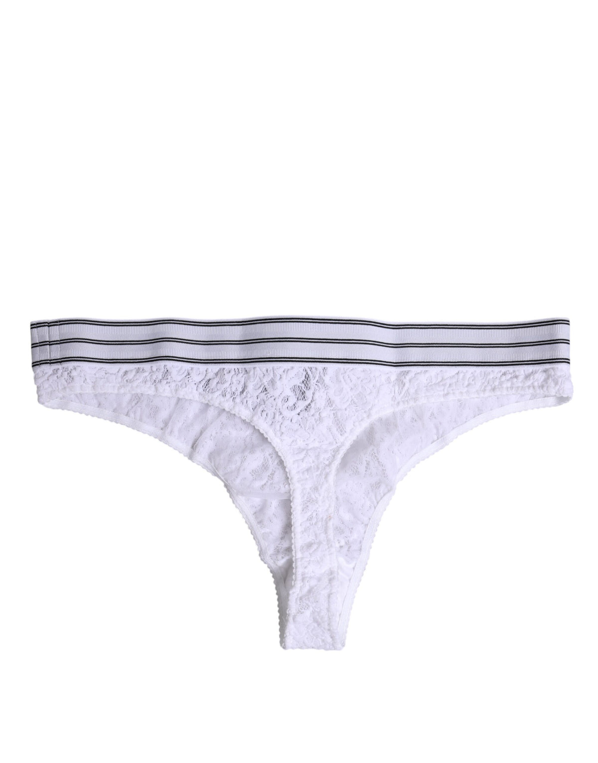 Dolce & Gabbana White Nylon Floral Lace Bottom Thong Panty