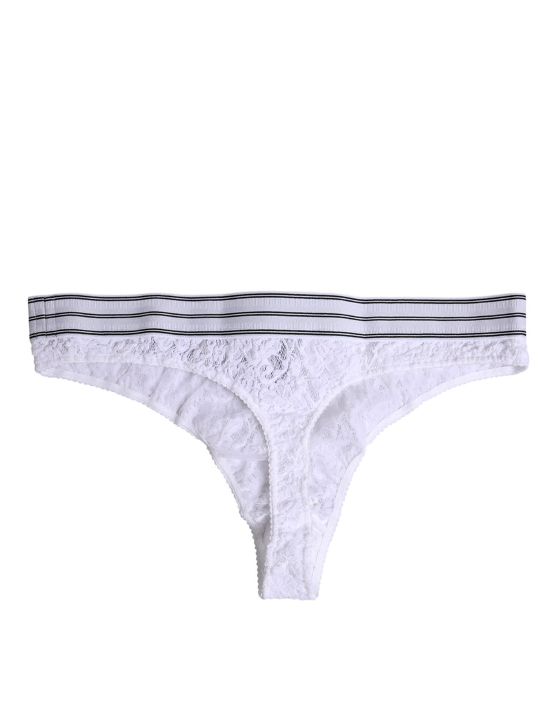 Dolce & Gabbana White Nylon Floral Lace Bottom Thong Panty