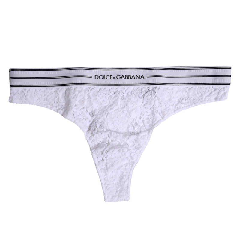 Dolce & Gabbana White Nylon Floral Lace Bottom Thong Panty