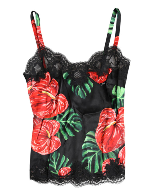 Haut de lingerie en soie à motifs floraux multicolores Dolce & Gabbana