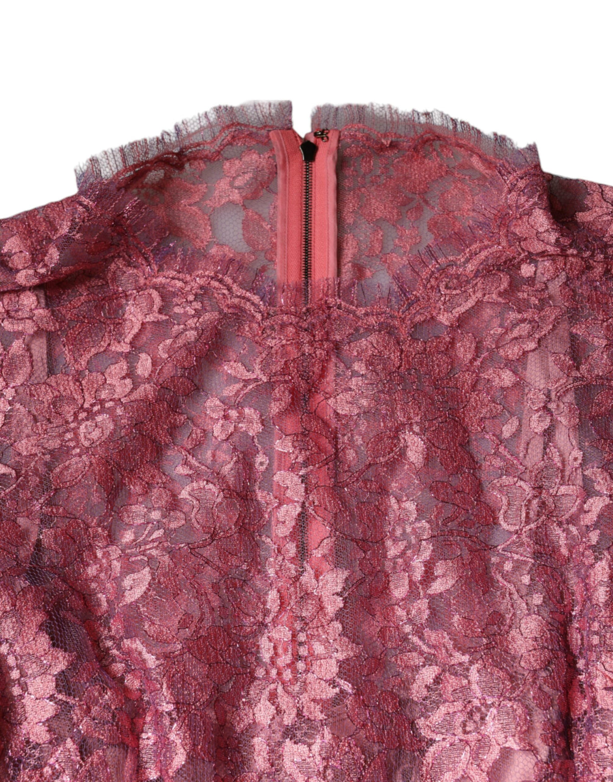 Robe Midi à Manches Longues en Dentelle Fleurie Rose Dolce & Gabbana