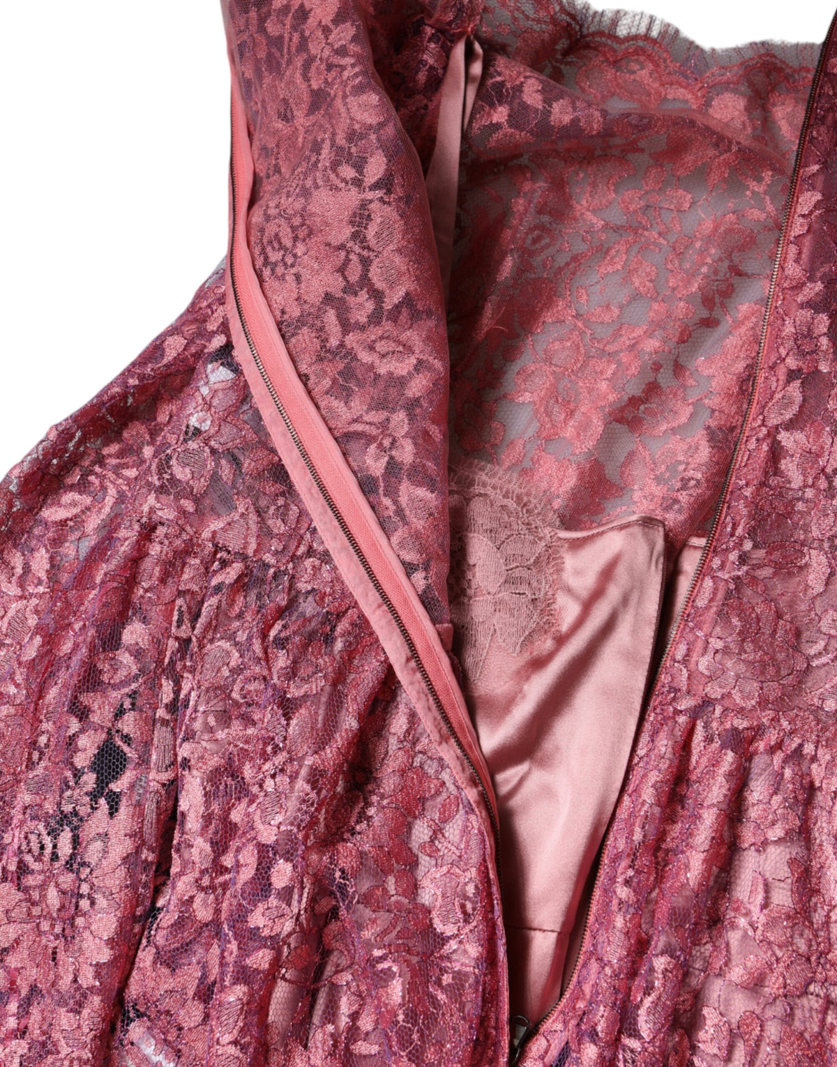 Robe Midi à Manches Longues en Dentelle Fleurie Rose Dolce & Gabbana