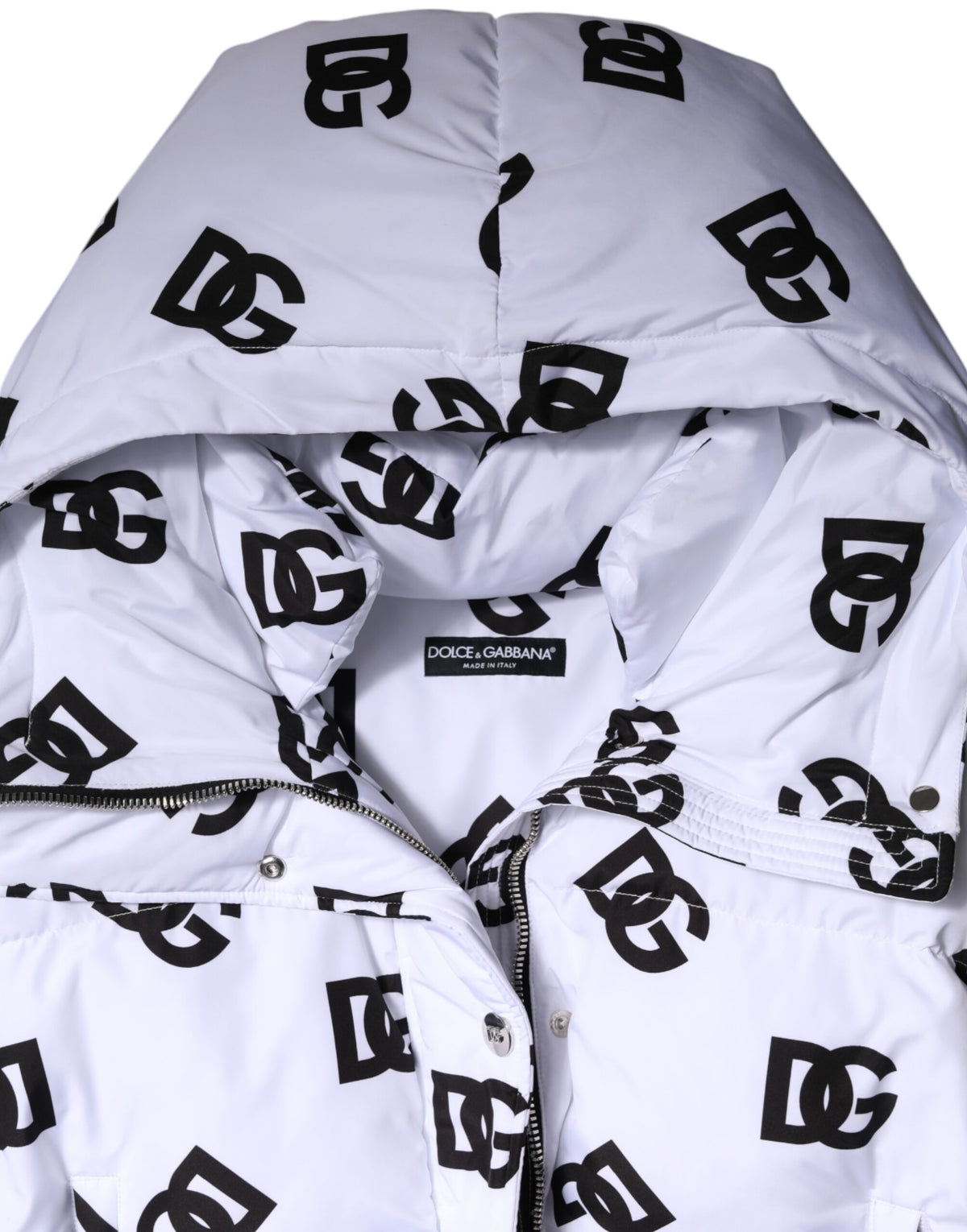 Dolce & Gabbana White Black DG Mania Polyester Puffer Jacket