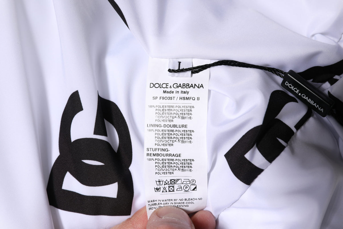 Dolce & Gabbana White Black DG Mania Polyester Puffer Jacket