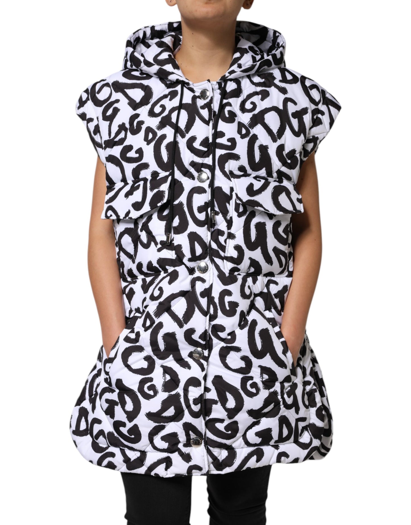 Veste sans manches, à capuche et à motif DG Mania blanche de Dolce & Gabbana