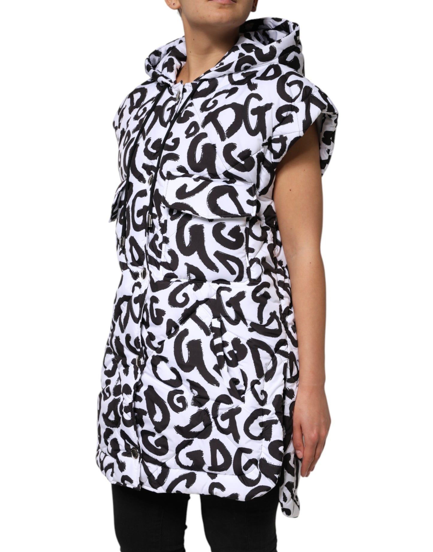 Veste sans manches, à capuche et à motif DG Mania blanche de Dolce & Gabbana