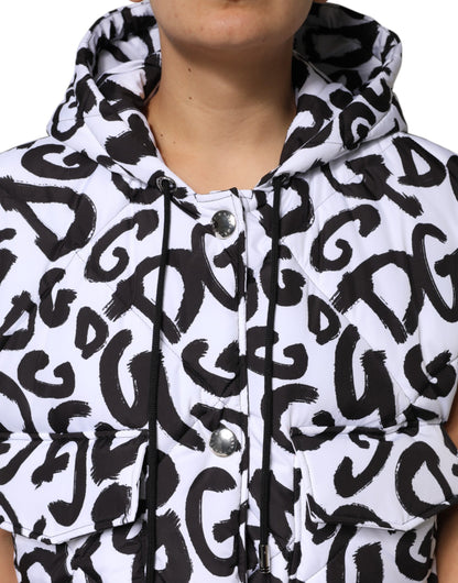 Veste sans manches, à capuche et à motif DG Mania blanche de Dolce & Gabbana