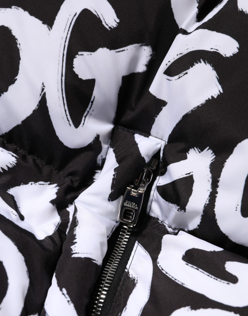 Dolce & Gabbana Black White DG Mania Hooded Long Coat Jacket