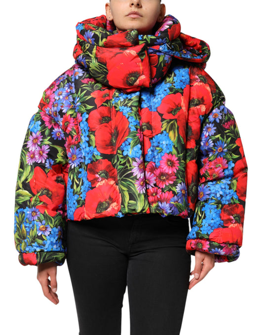 Manteau doudoune à capuche à motifs floraux multicolores Dolce & Gabbana