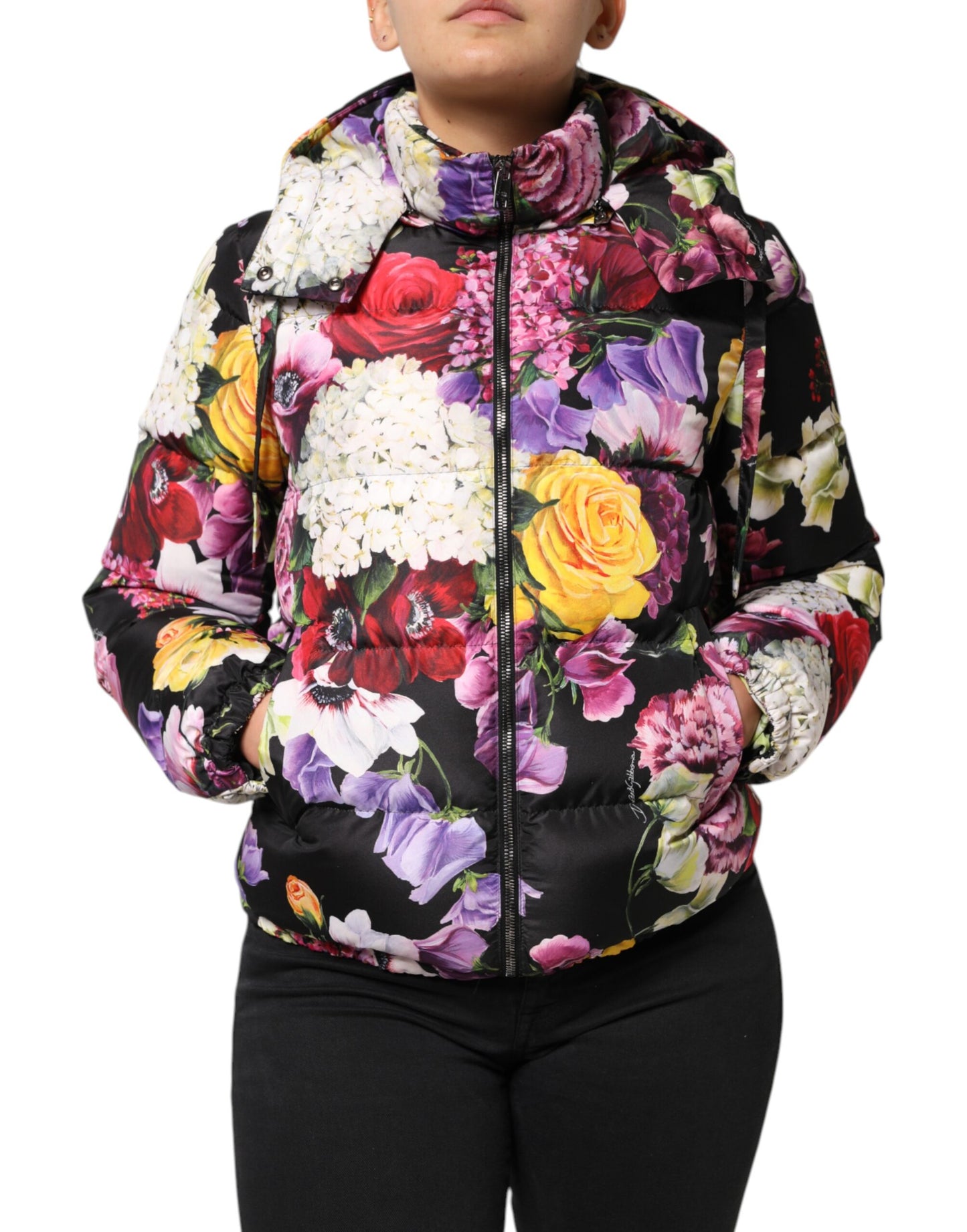 Dolce & Gabbana Multicolor Floral Hooded Puffer Quilted Jacket