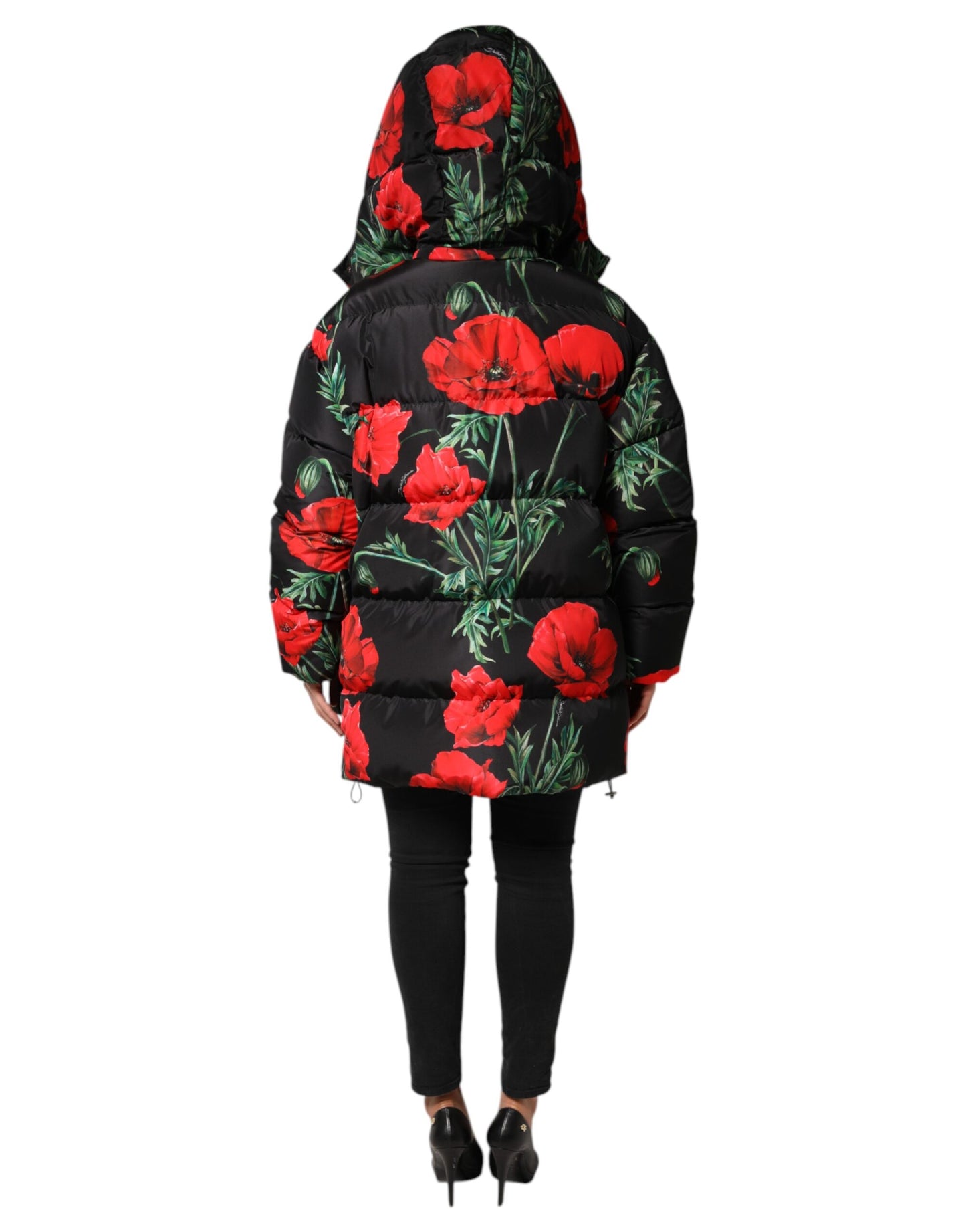 Veste courte matelassée à capuche en polyester noir à motifs floraux de Dolce & Gabbana