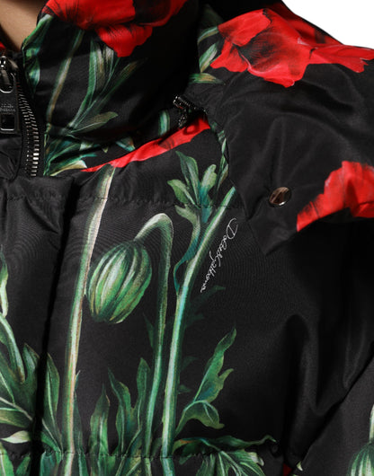 Veste courte matelassée à capuche en polyester noir à motifs floraux de Dolce & Gabbana