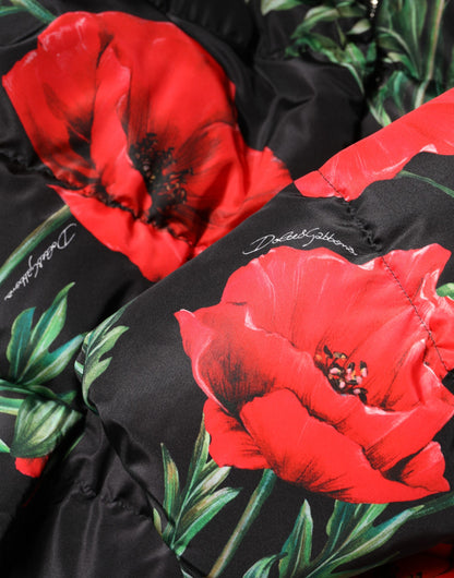 Veste courte matelassée à capuche en polyester noir à motifs floraux de Dolce & Gabbana