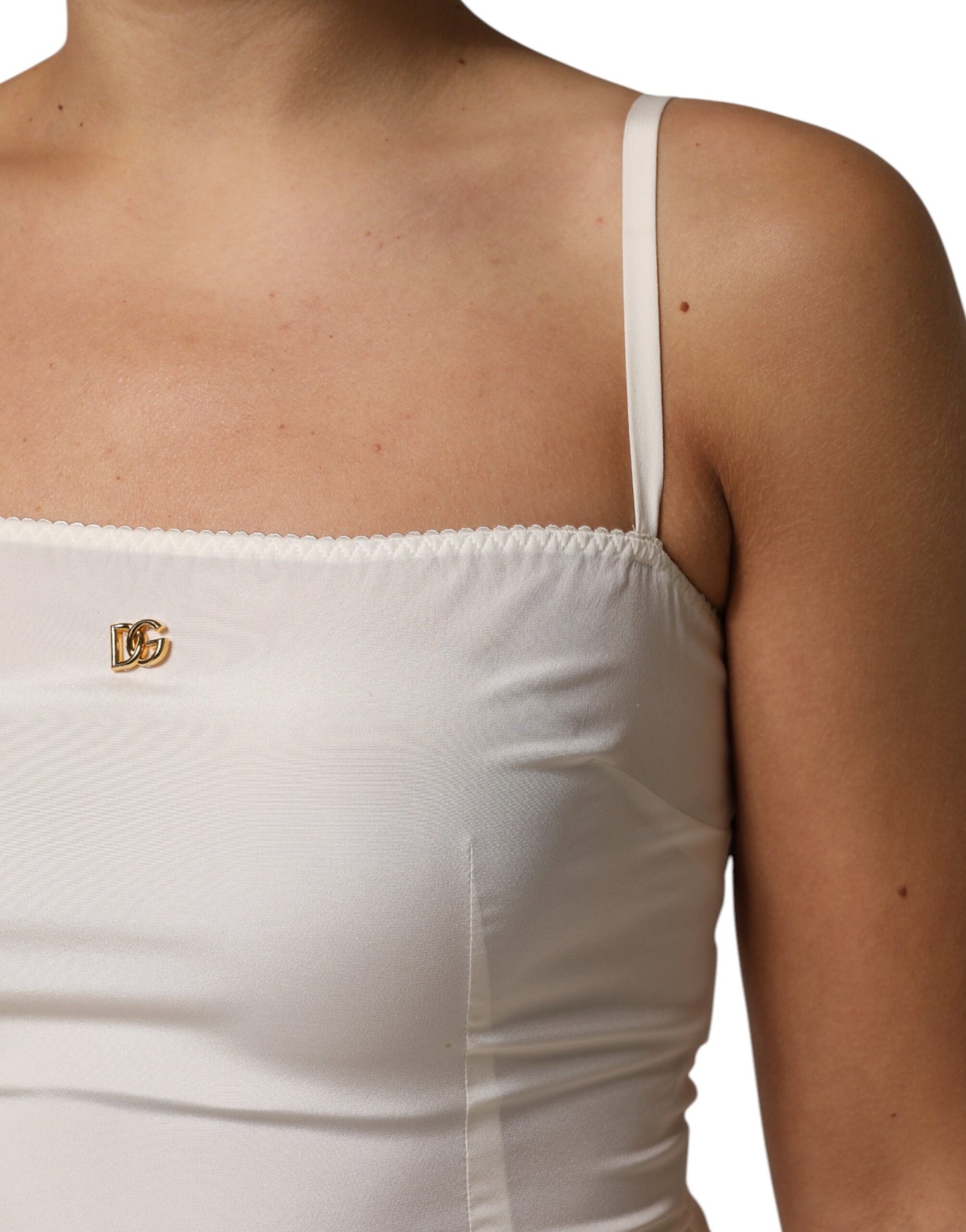 Dolce & Gabbana Witte Zijden Slipdress met DG Logo, Nachtkleding
