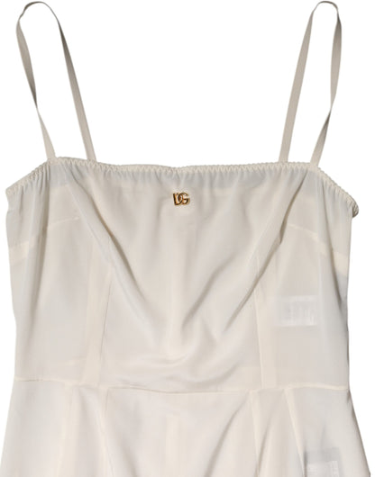 Dolce & Gabbana Witte Zijden Slipdress met DG Logo, Nachtkleding