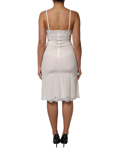 Vêtements de nuit Dolce & Gabbana : robe en soie blanche à dentelle dorée avec logo DG.