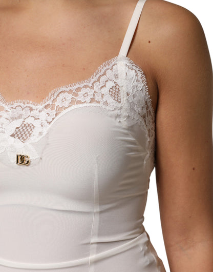 Vêtements de nuit Dolce & Gabbana : robe en soie blanche à dentelle dorée avec logo DG.