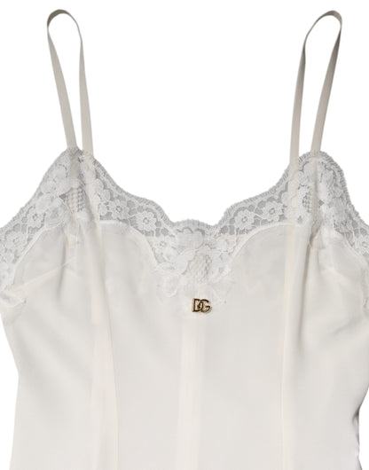 Vêtements de nuit Dolce & Gabbana : robe en soie blanche à dentelle dorée avec logo DG.