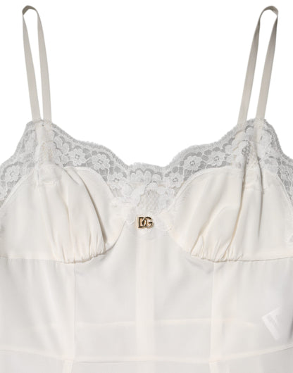 Vêtements de nuit en soie Dolce & Gabbana, dentelle blanche, logo DG.