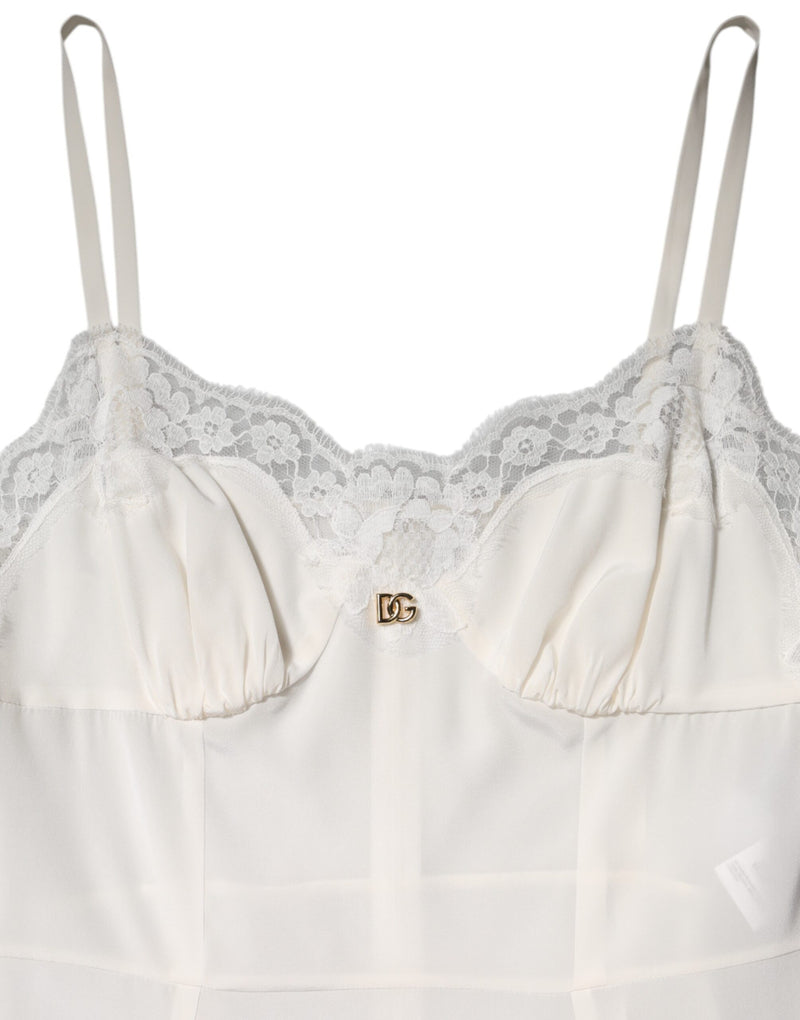 Robe en Soie Blanche DG Logo en Dentelle Dolce & Gabbana