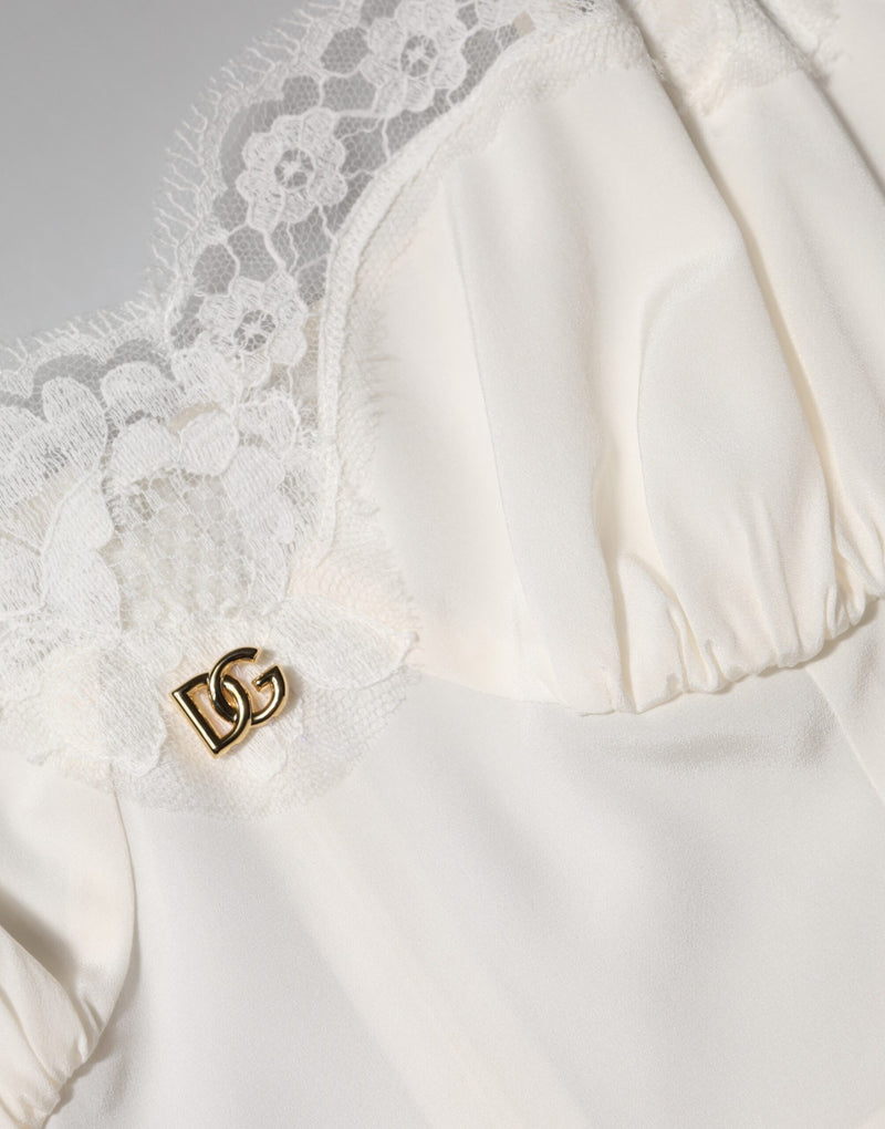 Robe en Soie Blanche DG Logo en Dentelle Dolce & Gabbana