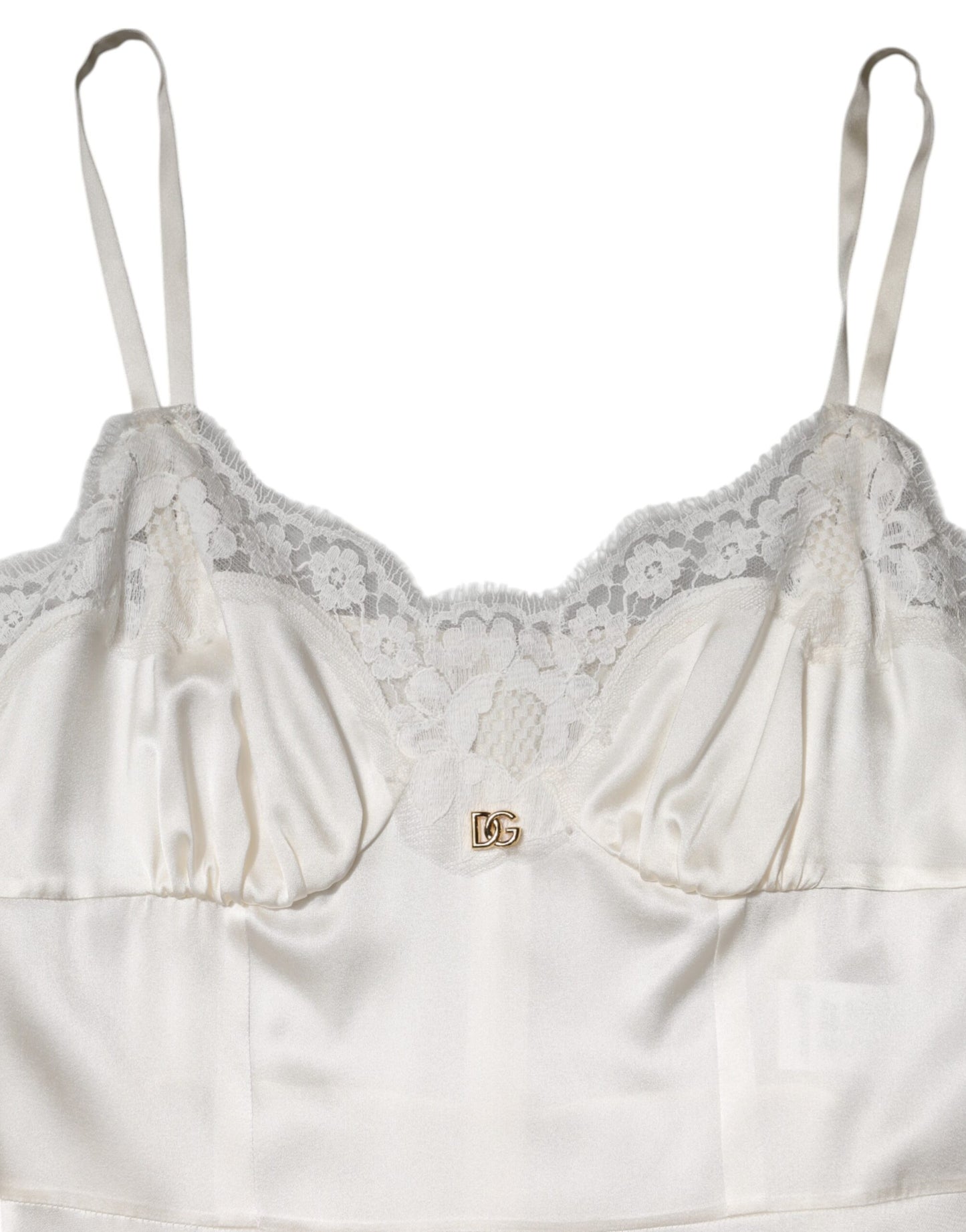Vêtements de nuit en soie Dolce & Gabbana, dentelle blanche, logo DG.